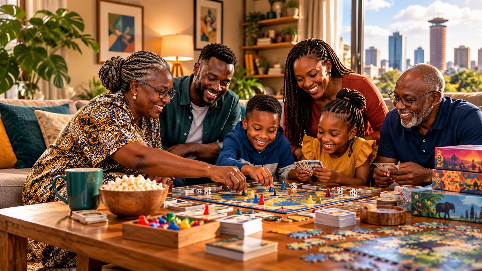 Family enjoying a board-game night together